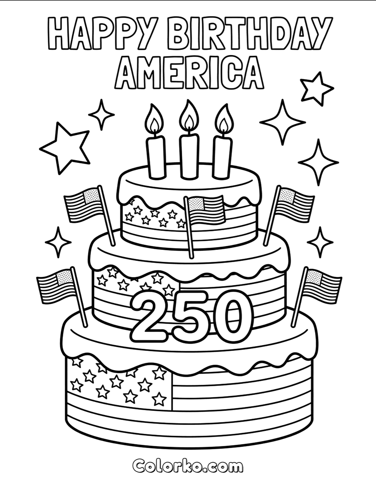 download 4th of July birthday cake coloring page